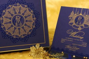 frontview royalblue wedding cards invitations boxes