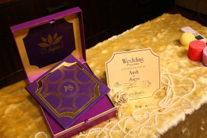 Golden Offwhite purple wedding invitation