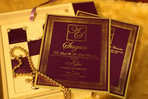 golden purple unique wedding cards