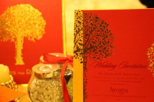 golden tree red yellow wedding cards