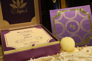 move golden purple wedding card