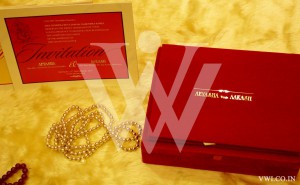 designer red velvet invitation box