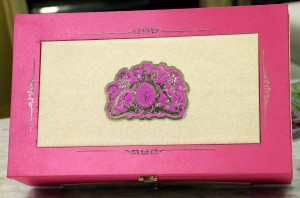 pink cream color wedding card box