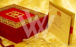 red golden studs wedding invitation